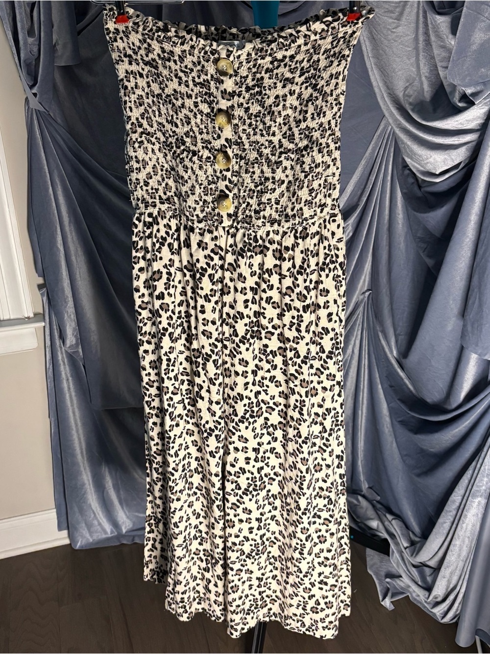 blue island Cream and Black Smocked Strapless Jumpsuit Romper